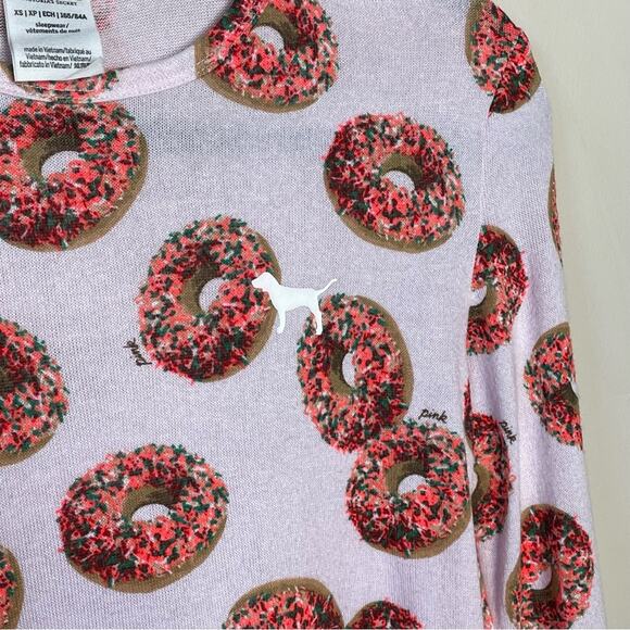Victoria’s Secret Pink Cozy Sleep long sleeve Sprinkle Donut print pajama top XS - Picture 4 of 6